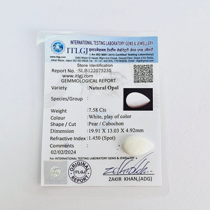 Certified Australian Opal 7.58 Cts (8.34 Ratti)
