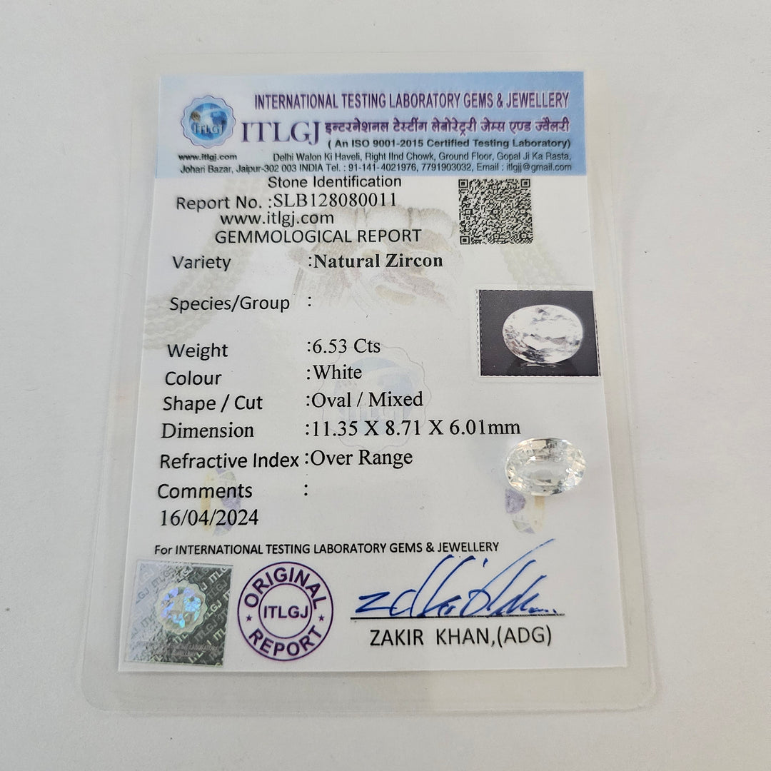 Certified White Zircon 6.53 Cts (7.18 Ratti) EIVW84