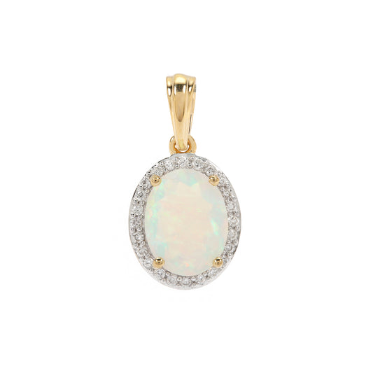 Celestial Glow Opal Diamond and 14k Gold Pendant(EONK84)