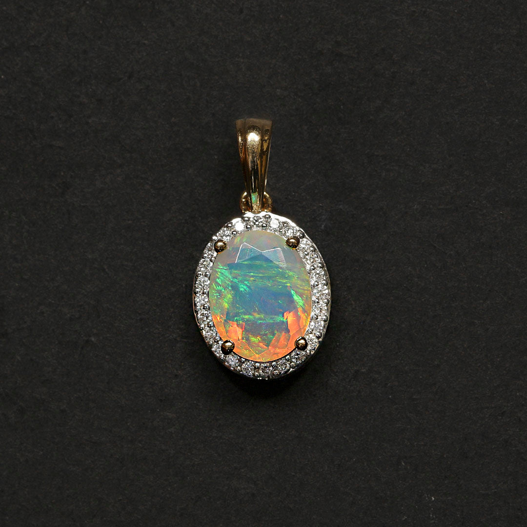 Celestial Glow Opal Diamond and 14k Gold Pendant(EONK84)