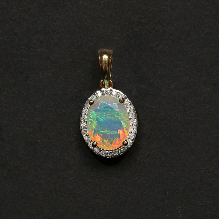 Celestial Glow Opal Diamond and 14k Gold Pendant(EONK84)