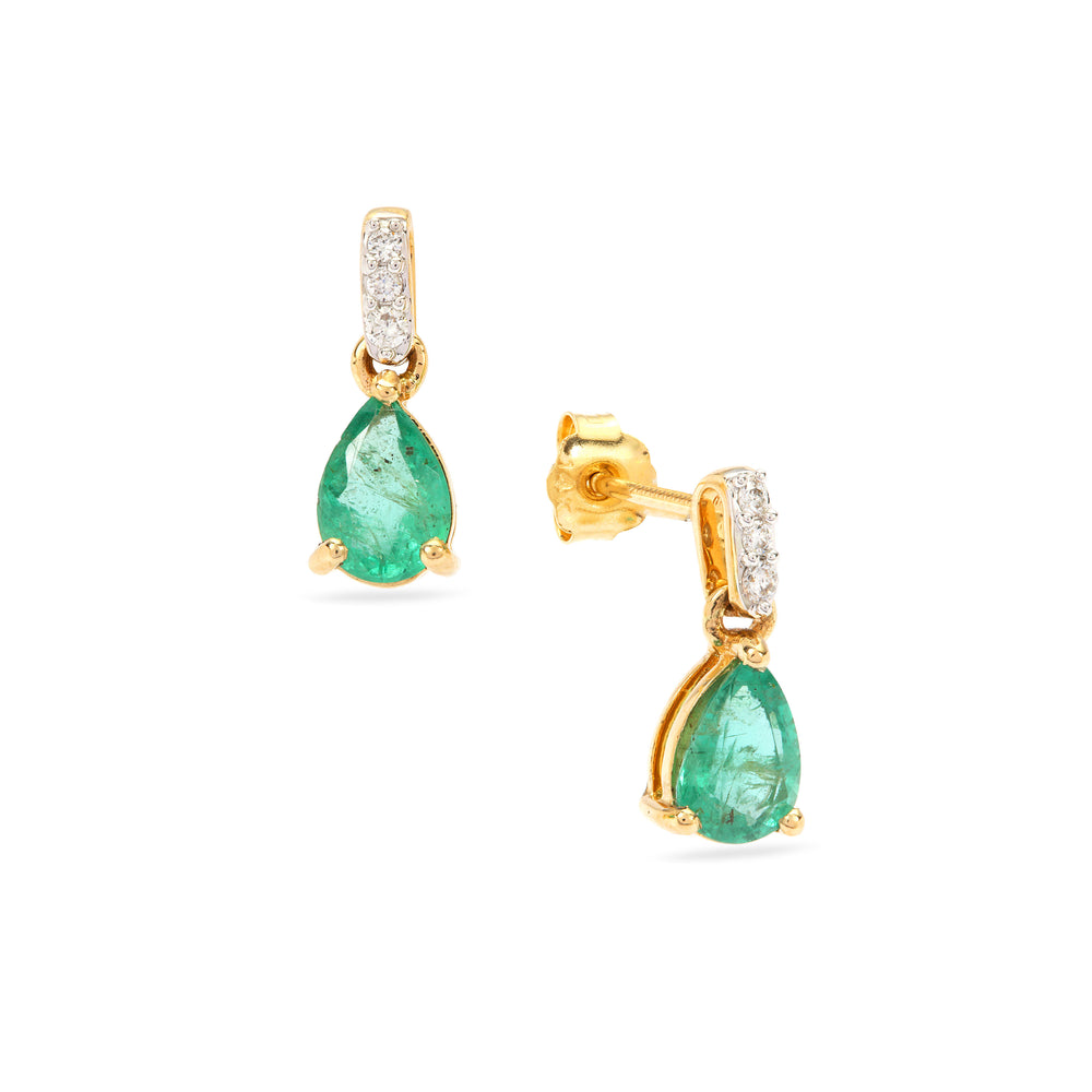 Emerald and Diamond Earring Studs in 14KY Gold(EQNK65)