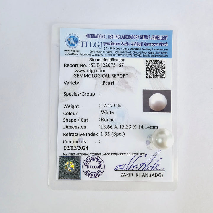 Certified White South Sea Pearl Undrilled 17.10 Carats (18.81 Ratti) Australia