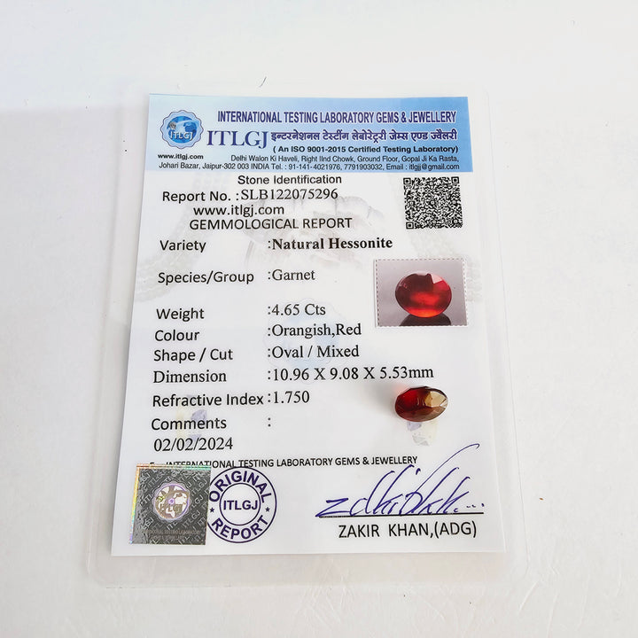 Certified Hessonite (Gomed) 4.00 Cts (4.40 Ratti)