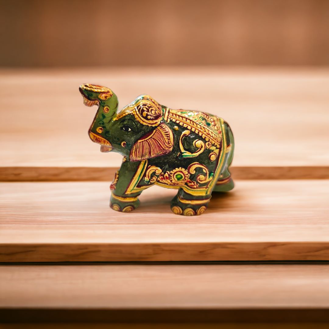 Green Aventurine Elephant(Gaja) Painted Idol