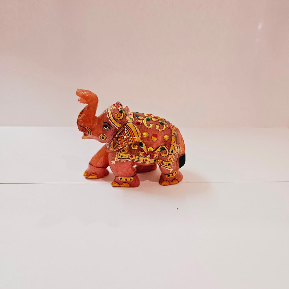 Rose Quartz Elephant (Gaja) Painted Idol