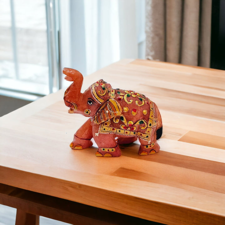Rose Quartz Elephant (Gaja) Painted Idol