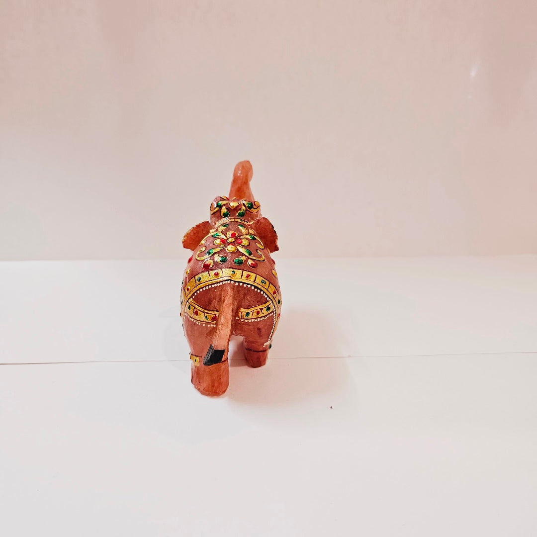 Rose Quartz Elephant (Gaja) Painted Idol