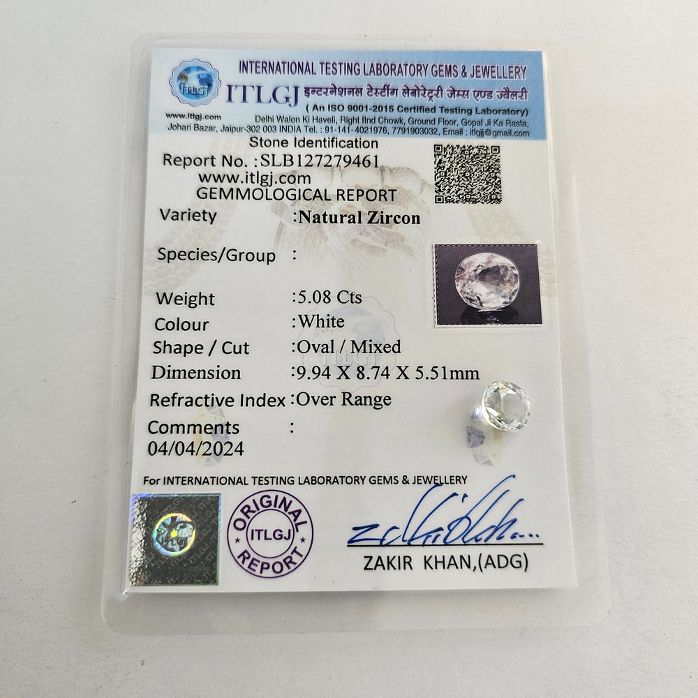 Certified White Zircon 5.08 Cts (5.59 Ratti)