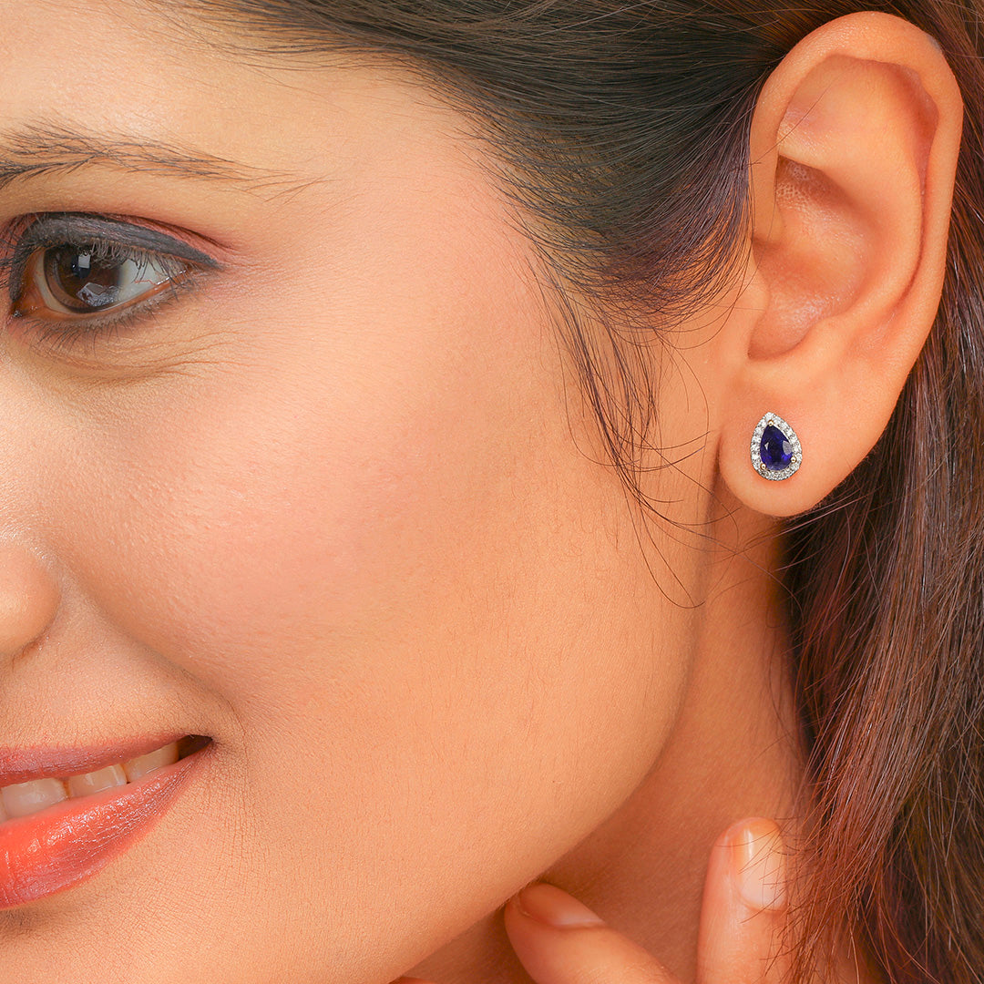 Classic Gold Earring with Blue Sapphire and Diamond(FQNK05)