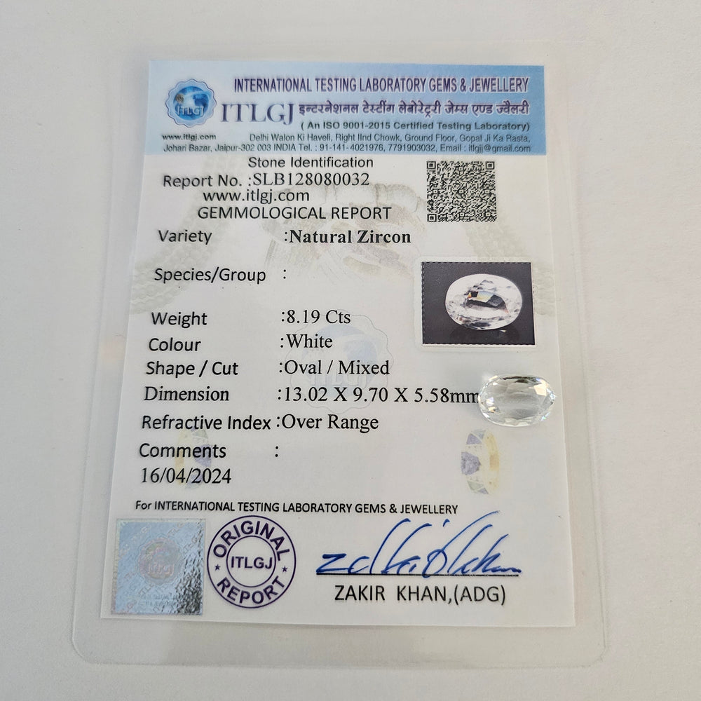 Certified White Zircon 8.19 Cts (9.00 Ratti) FZVW86