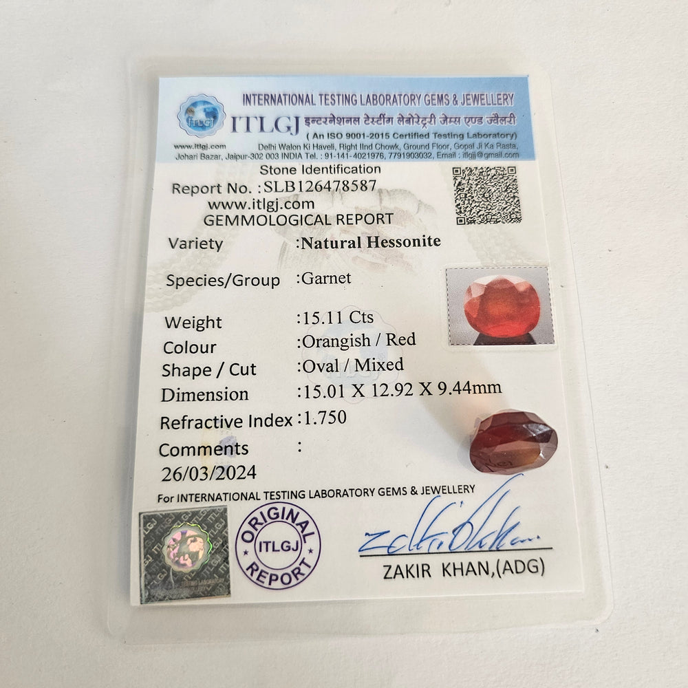 Hessonite (Gomed) 15.10 Cts (16.61 Ratti) Sri Lanka (Ceylon)