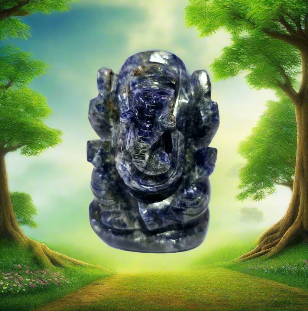 Lapis Lazuli Ganesha Statue Natural Gemstone Handmade | Health and Wealth