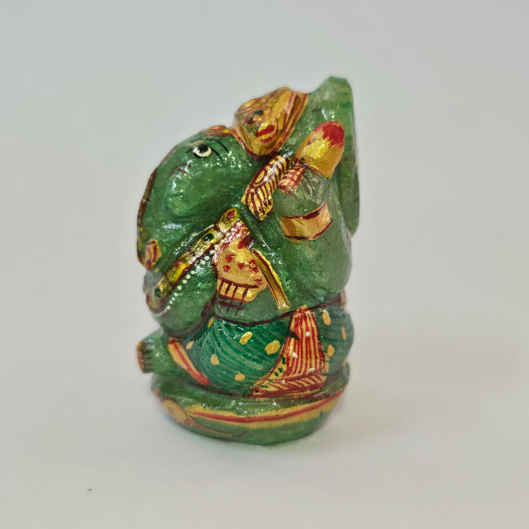 Green Aventurine Ganesha Painted Natural Gemstone Idol