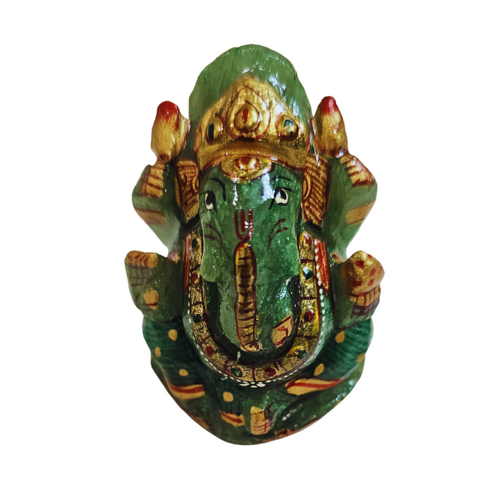 Green Aventurine Ganesha Painted Idol