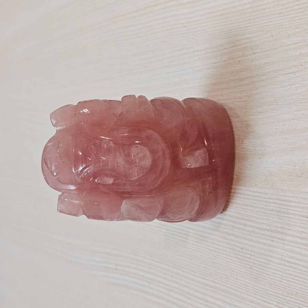 Ganesh Carving Handmade in Rose Quartz| Natural Gemstone Idol