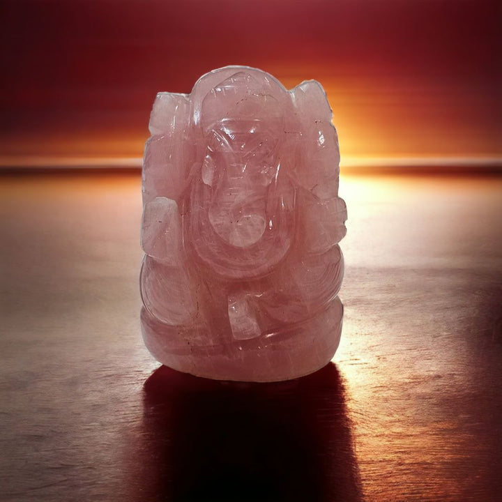 Ganesh Carving Handmade in Rose Quartz| Natural Gemstone Idol