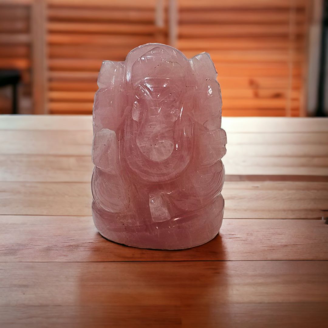 Ganesh Carving Handmade in Rose Quartz| Natural Gemstone Idol