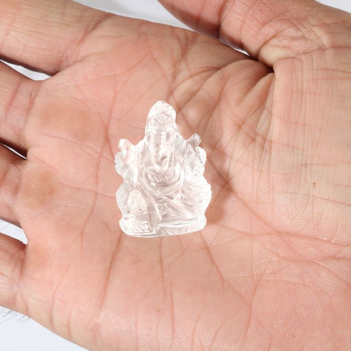 Lord Ganesha in Sphatik (Clear Quartz) 1-inch approx | Statue Luck Wealth