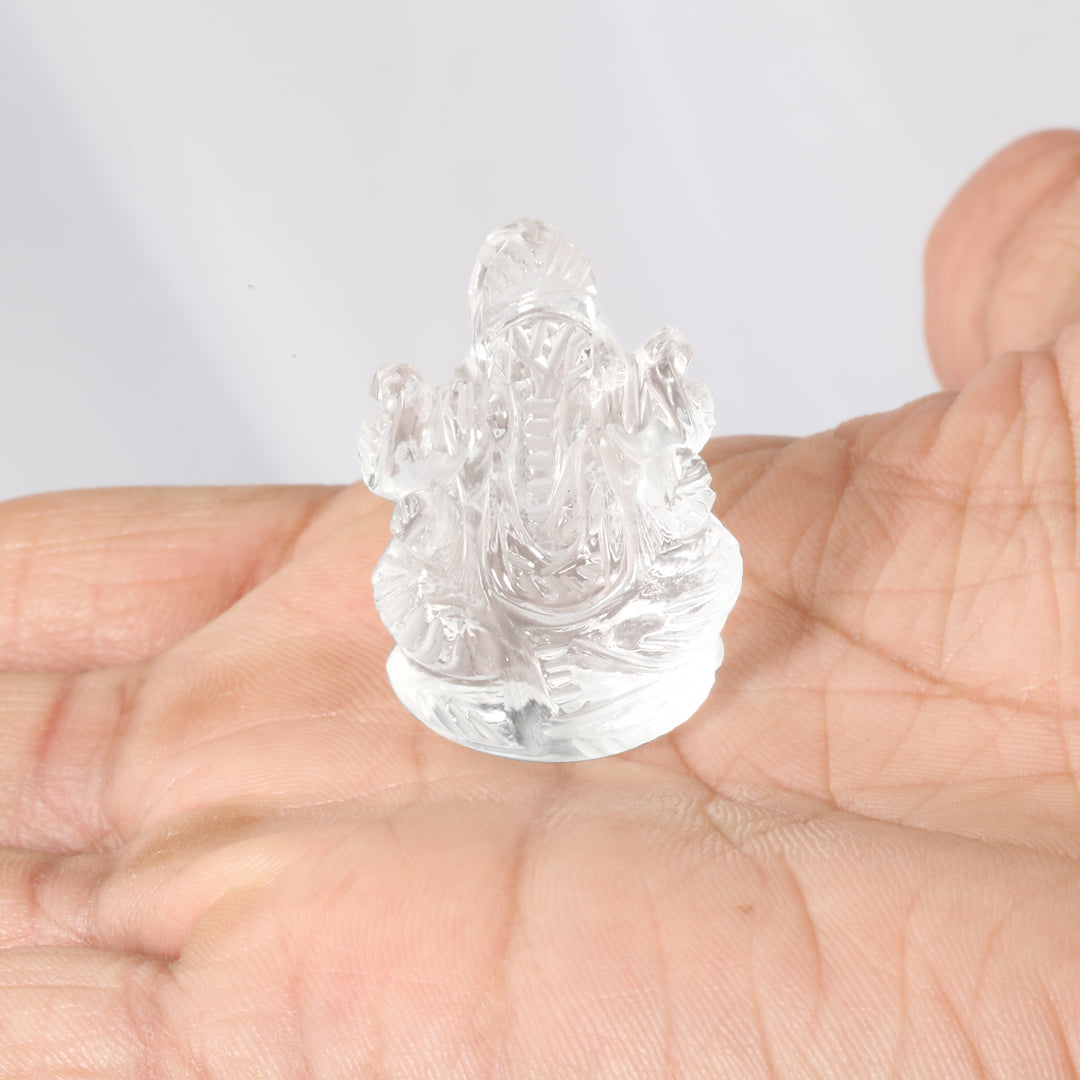 Lord Ganesha in Sphatik (Clear Quartz) 1-inch approx | Statue Luck Wealth