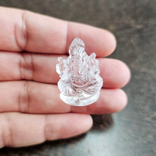 Lord Ganesha in Sphatik (Clear Quartz) 1-inch approx | Statue Luck Wealth