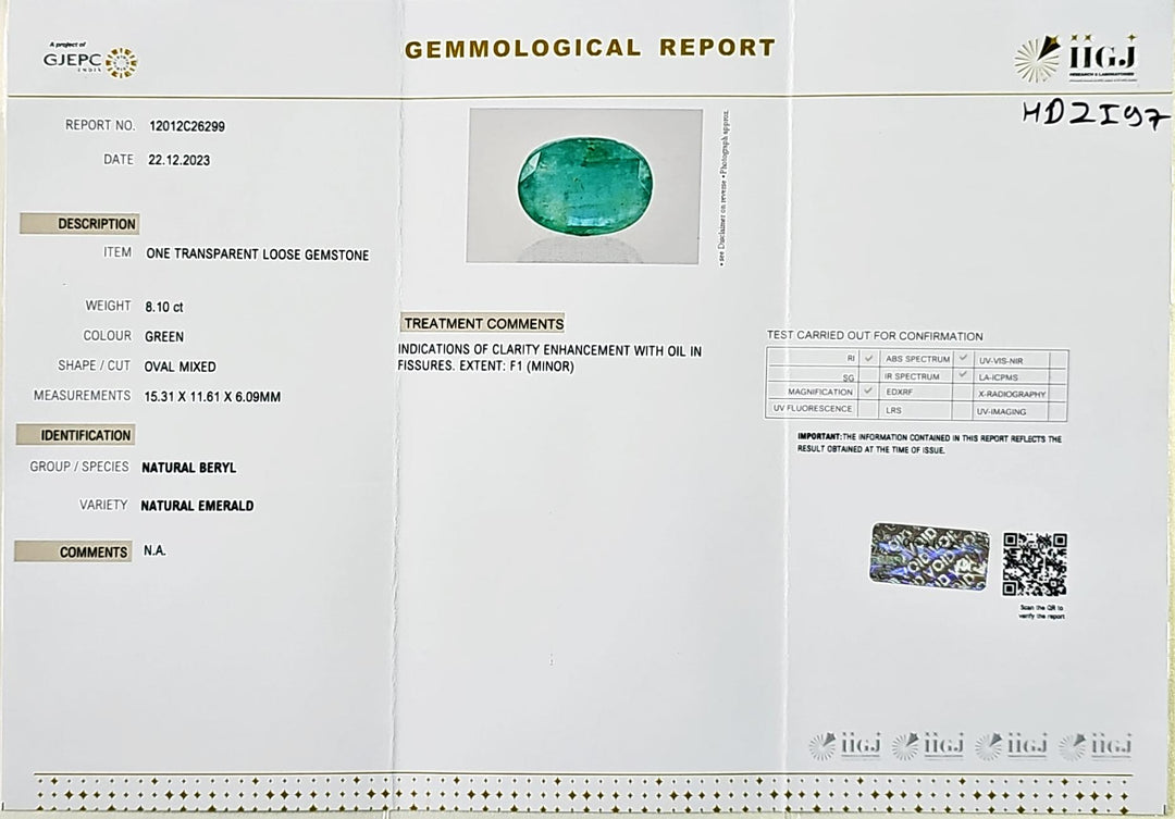 Certified Zambian Emerald (Panna) 8.11 Carats (8.92 Ratti) Zambia