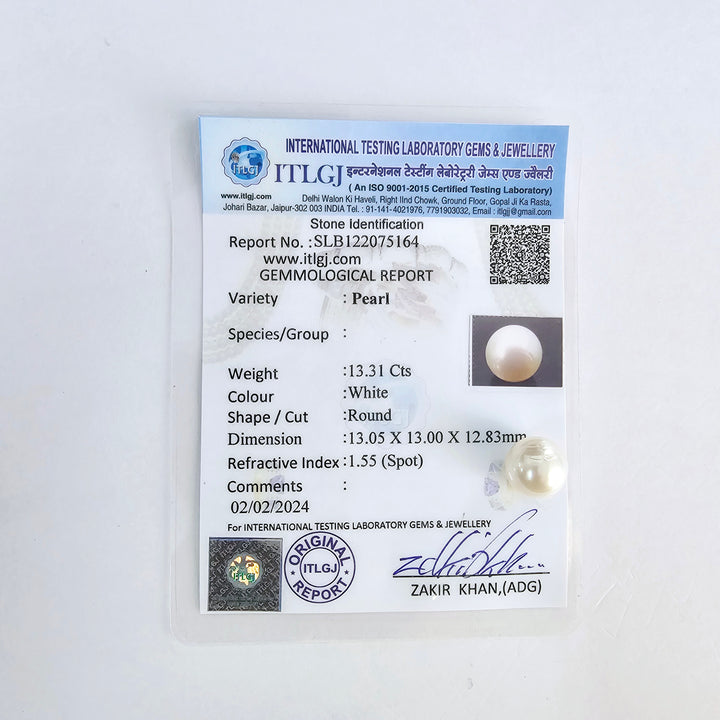Certified White South Sea Pearl Undrilled 13.35 Carats (14.68 Ratti)