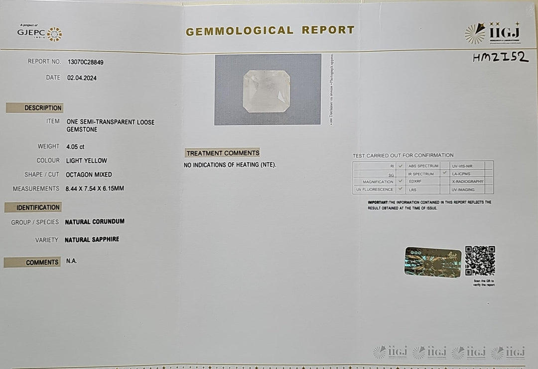 White Sapphire (Pukhraj) 4.05 Cts (4.46 Ratti) Sri Lanka (Ceylon)