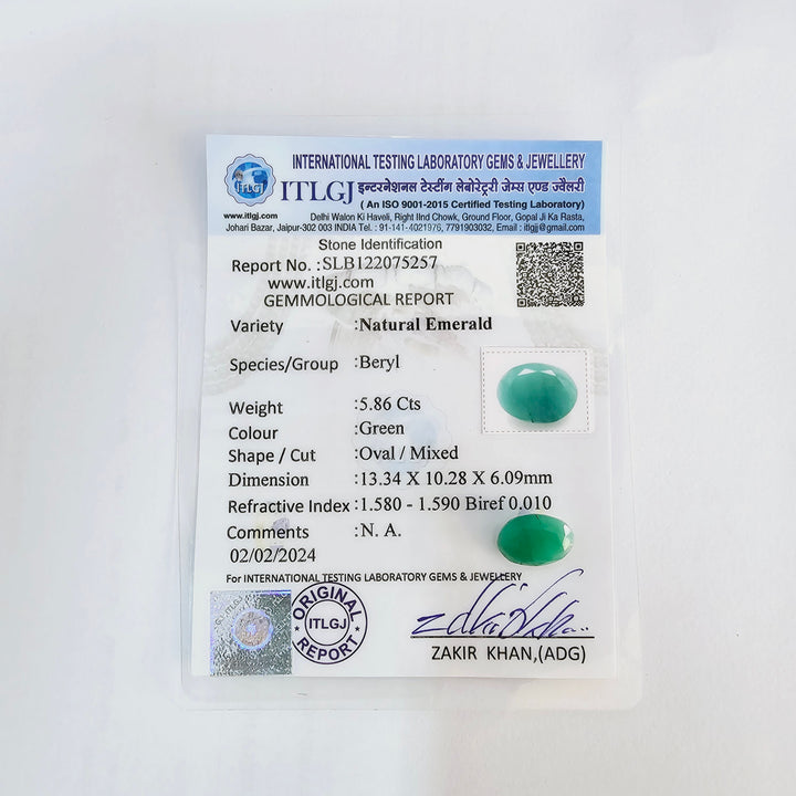 Certified Zambian Emerald (Panna)-5.85 Carats (6.44 Ratti) Zambia, SKU:HTXB90