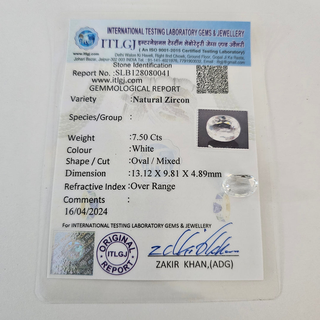 Certified White Zircon 7.50 Cts (8.25 Ratti)