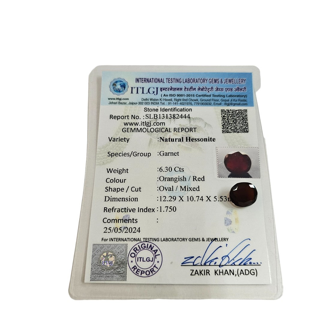 Certified Black Hessonite (Kala Gomed) 6.30Cts (6.93 Ratti)