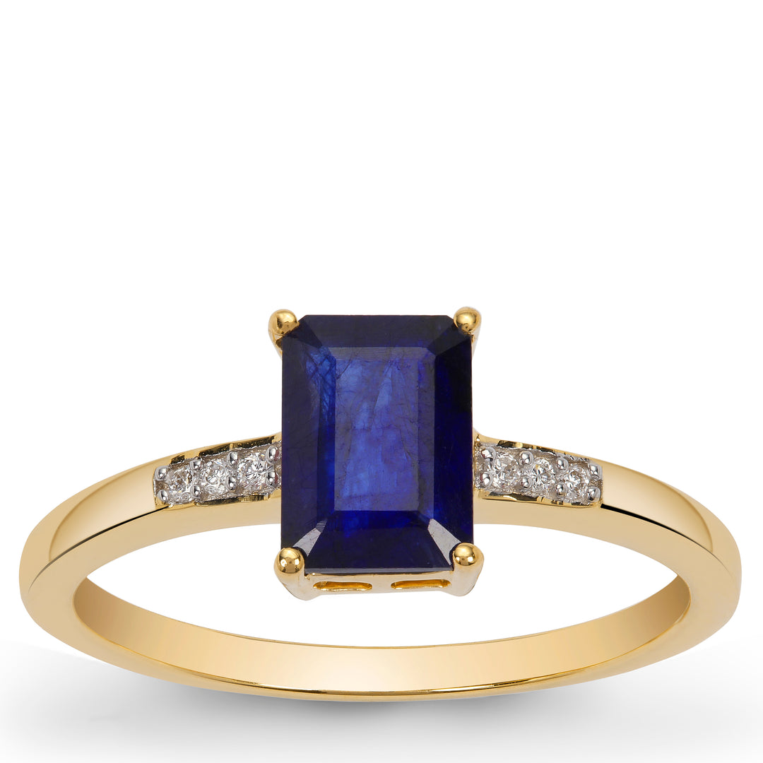 Classic Gold Ring with Blue Sapphire and Diamond(HYNK82)