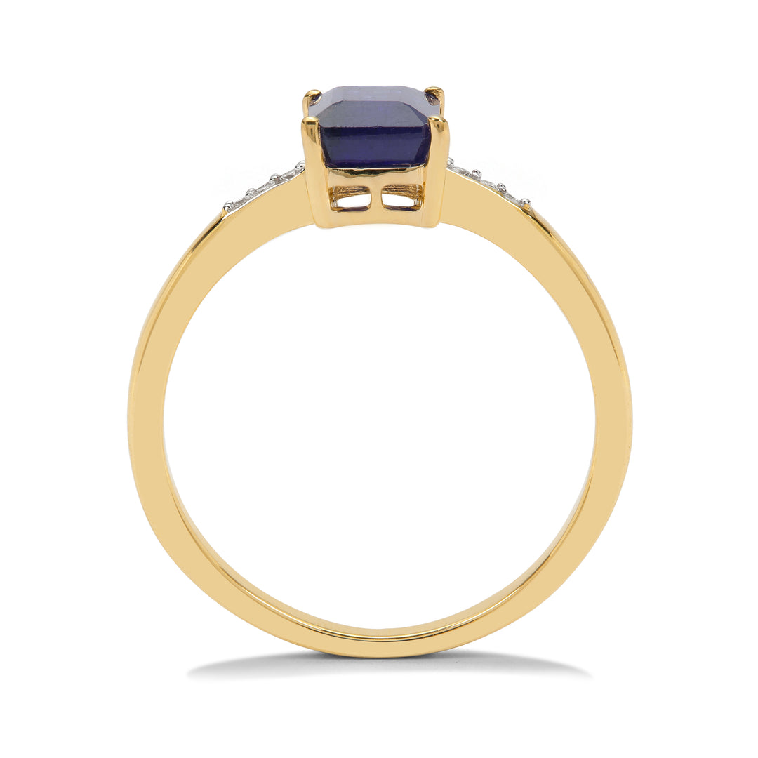 Classic Gold Ring with Blue Sapphire and Diamond(HYNK82)