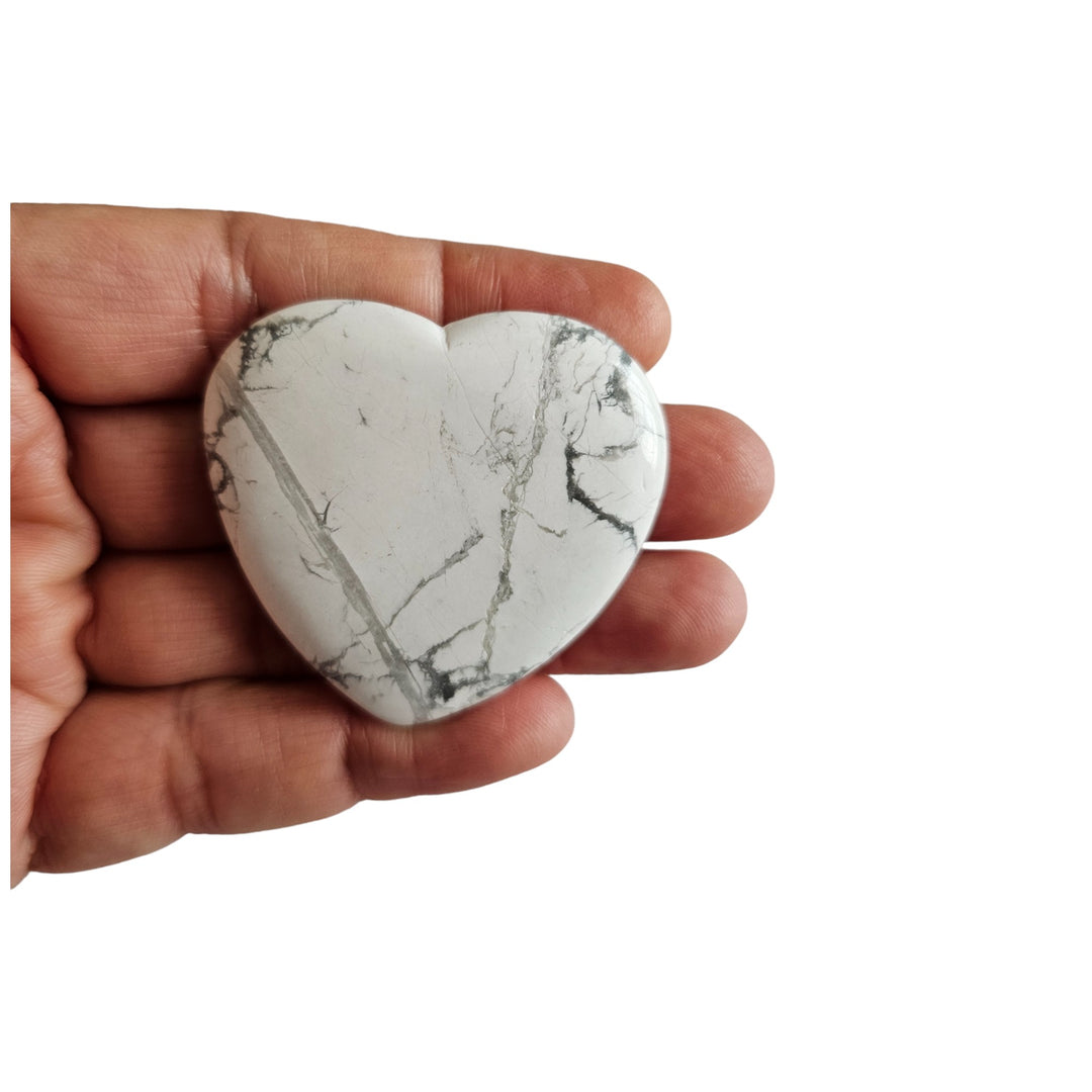 White Howlite Heart Palm Stone (41gm)