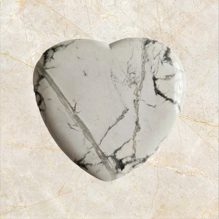 White Howlite Heart Palm Stone (41gm)