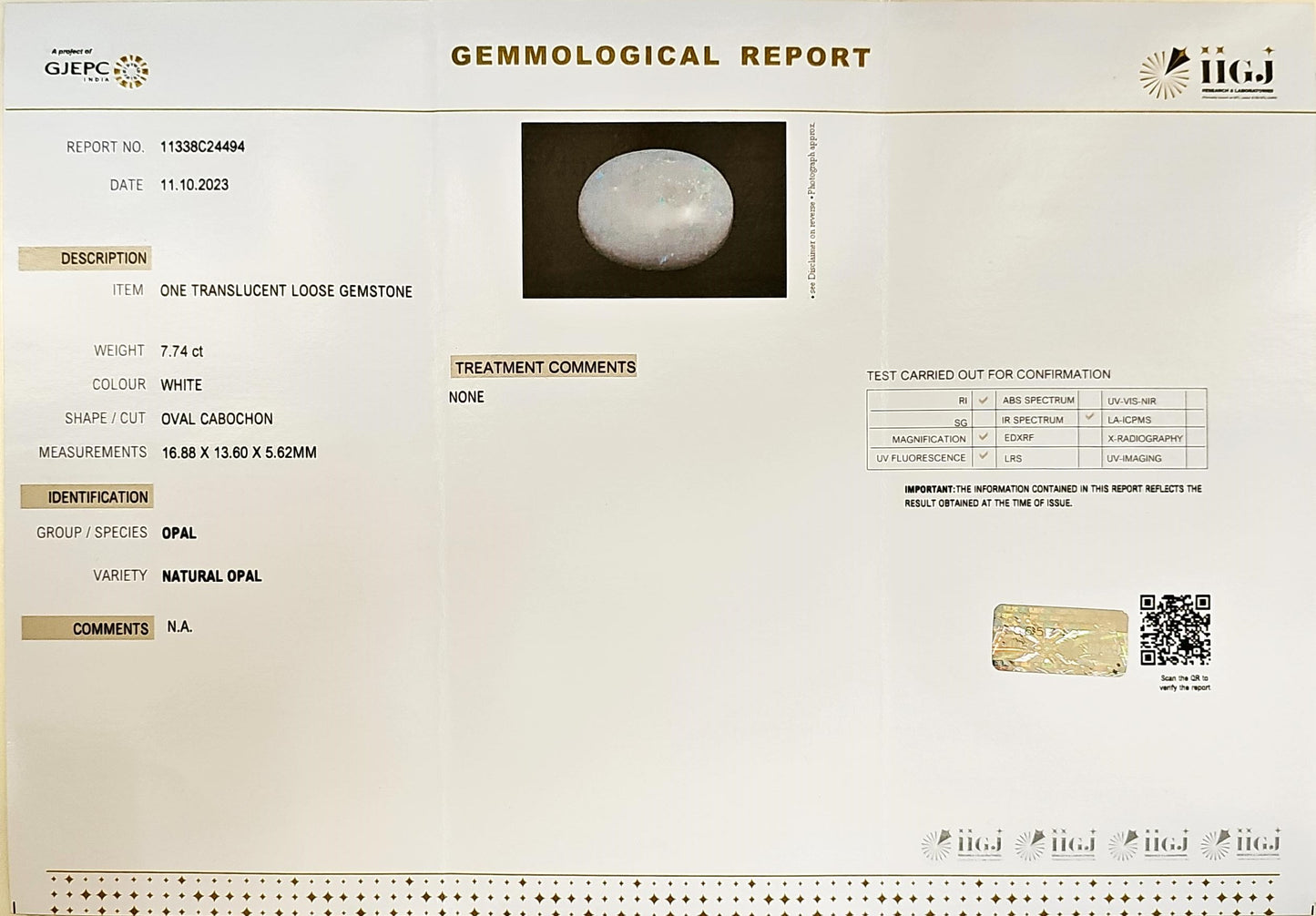 Certified Australian Opal 7.74 Cts (8.51 Ratti) IAZI10