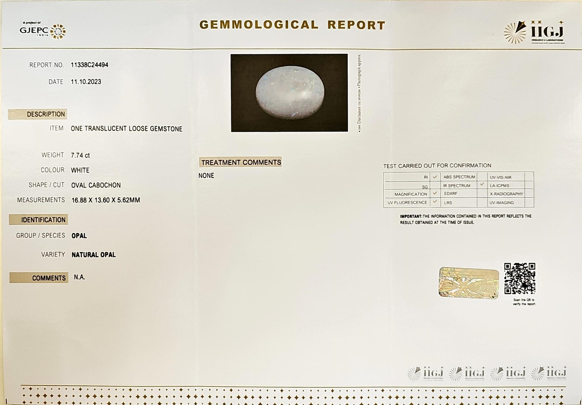 Certified Australian Opal 7.74 Cts (8.51 Ratti) IAZI10