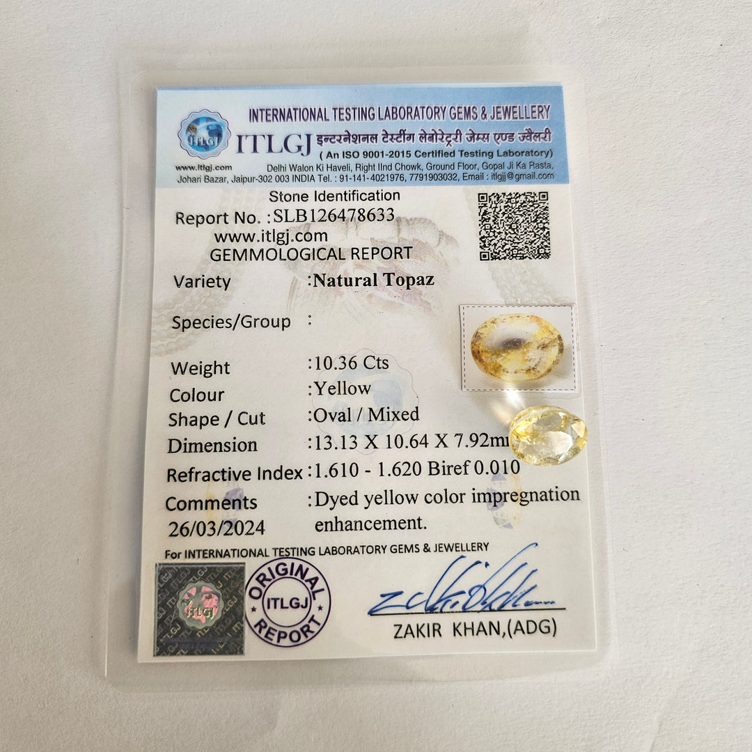 Natural Yellow Topaz 10.40 Cts (11.44 Ratti)