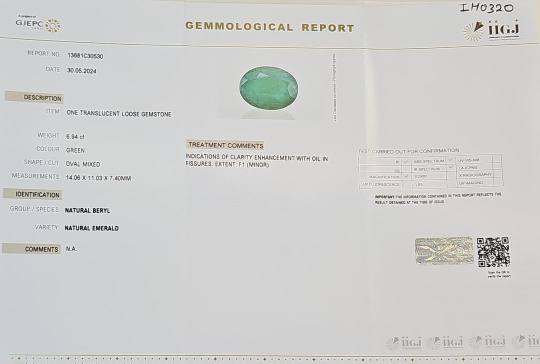 Certified Zambian Emerald (Panna)-7.00 Carats (7.70 Ratti) Zambia, SKU:IH0320