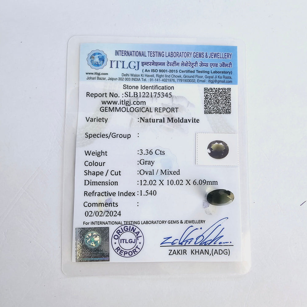 Certified Moldavite (Oval 12x10mm) 3.60 Carats ILTI76