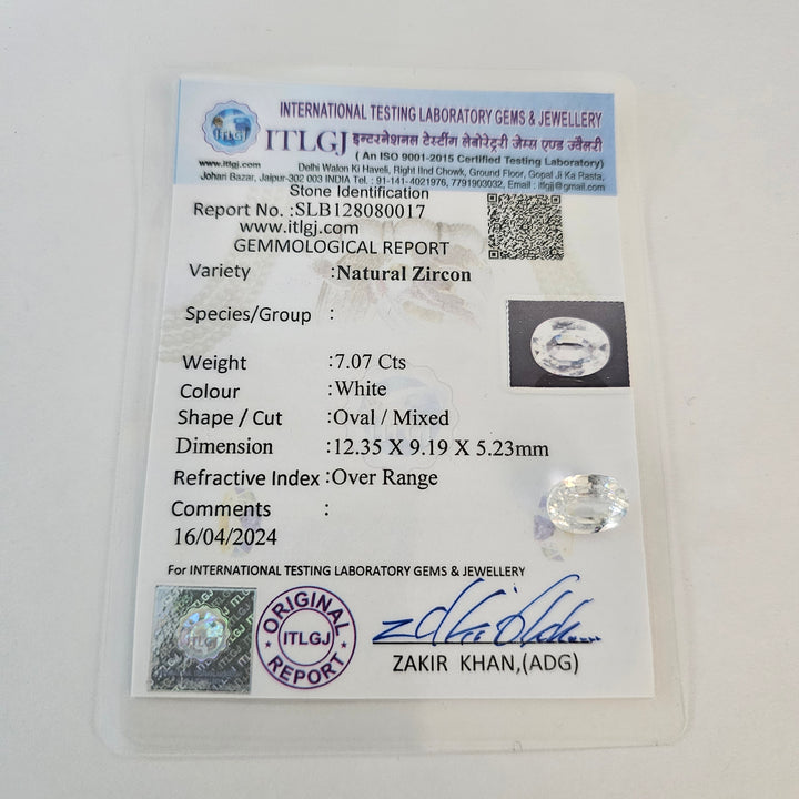 Certified White Zircon 7.07 Cts (7.78 Ratti) PLVW41