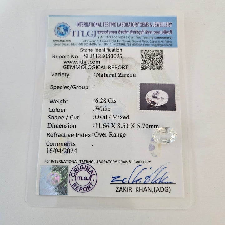 Certified White Zircon 6.30 Cts (6.93 Ratti)