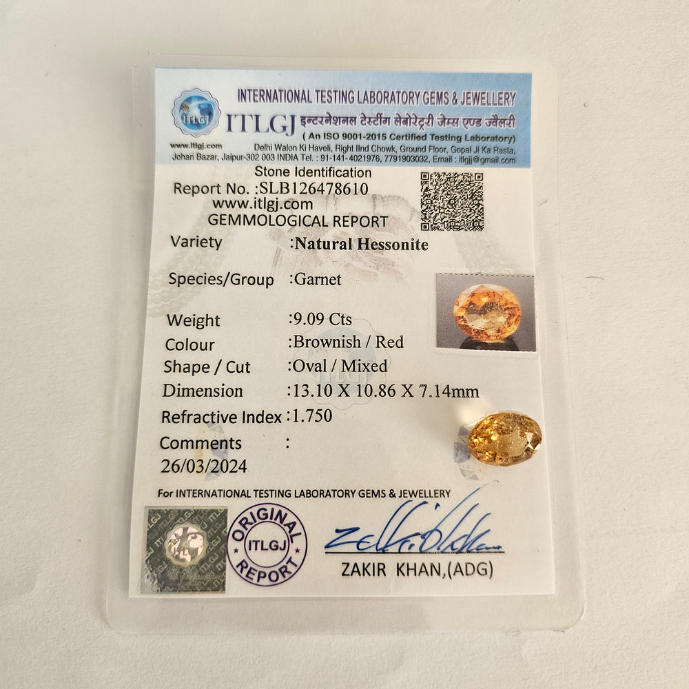 Hessonite (Gomed) 9.05 Cts (9.96 Ratti) Sri Lanka (Ceylon)
