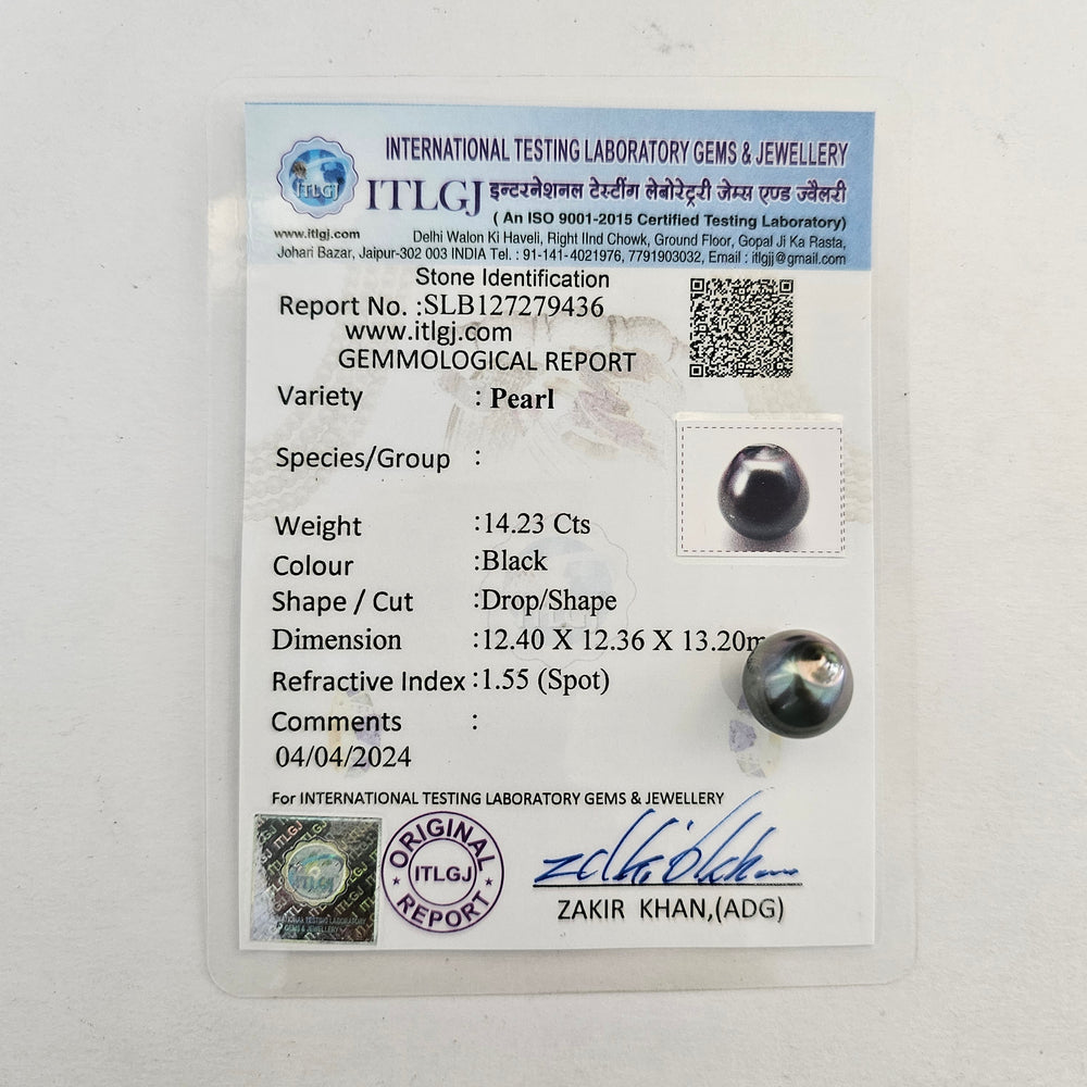 Certified Tahitian Grey Black Pearl Undrilled 14.46 Carats (15.90 Ratti) Tahiti