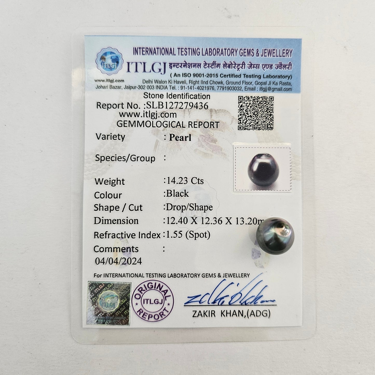 Certified Tahitian Grey Black Pearl Undrilled 14.23 Carats (15.65 Ratti) Tahiti JFHX31