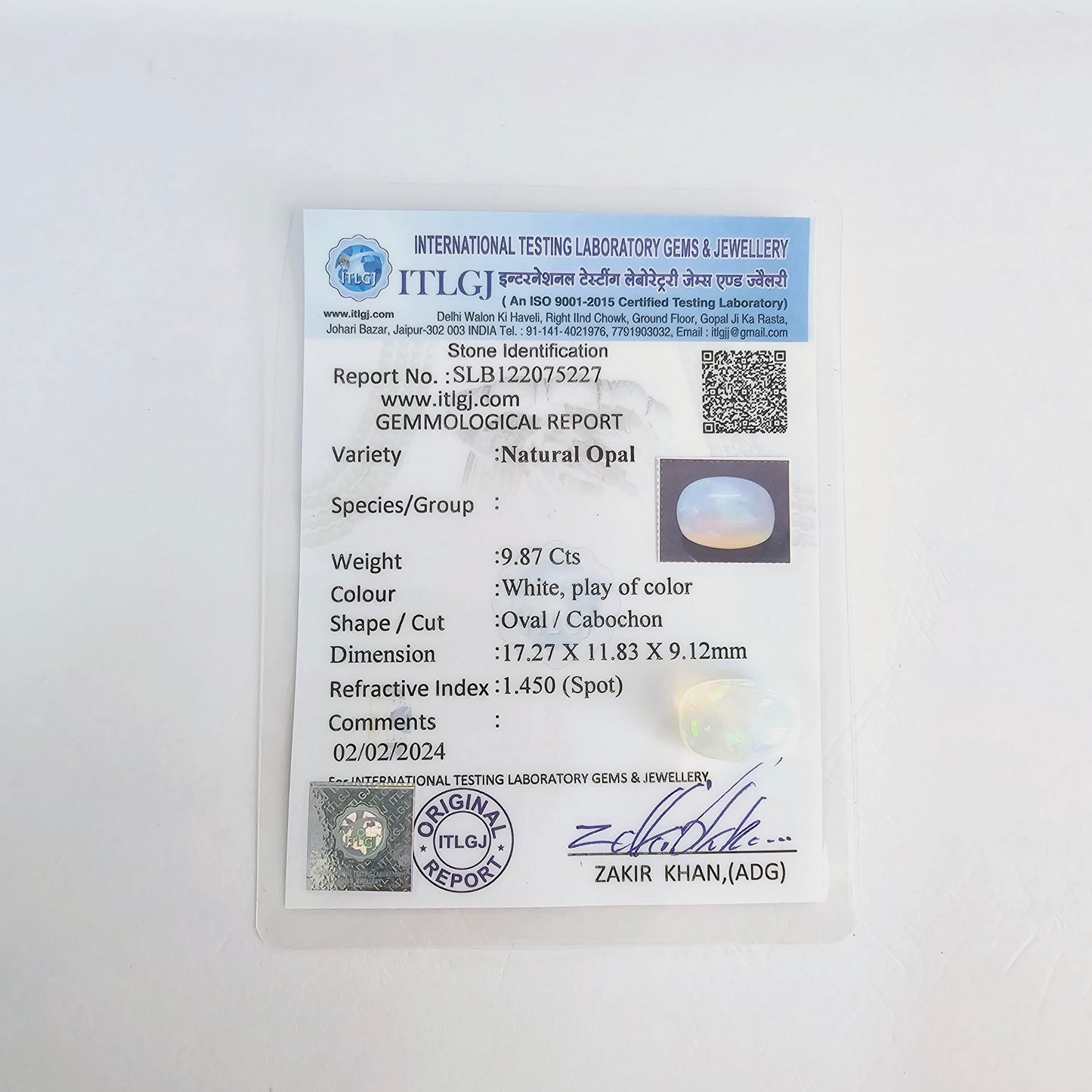 Certified Ethiopian Opal 9.87 Cts (10.85 Ratti) JKDG75