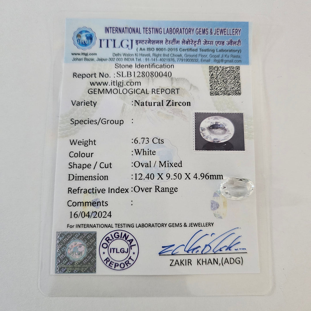 Certified White Zircon 6.70 Cts (7.37 Ratti)