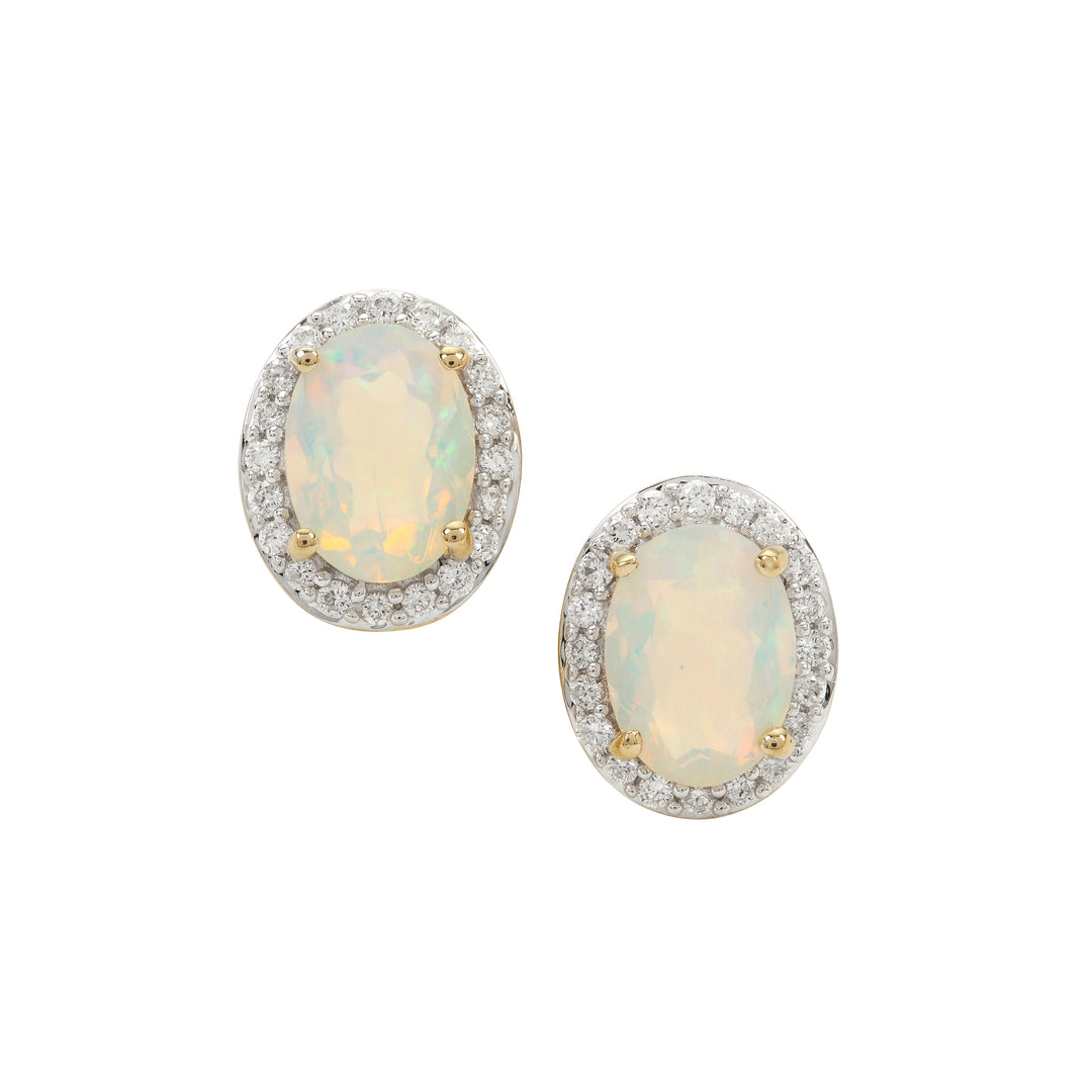 Celestial Glow Opal Diamond and 14k Gold Earring Studs(JZNK86)
