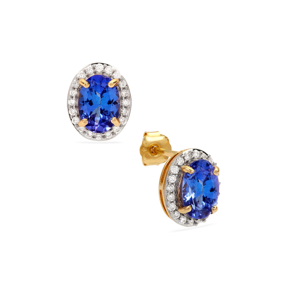 Tanzanite and Diamond Earring Studs in 14k Gold (JZNK86T)