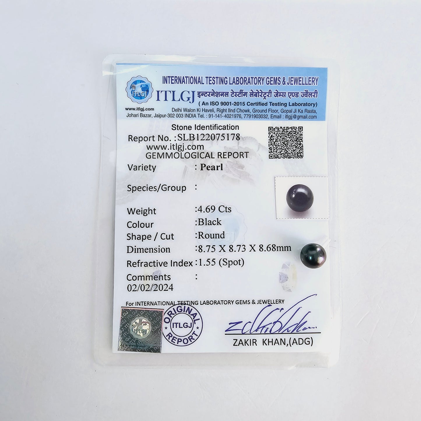 Certified Tahitian Grey Black Pearl Undrilled 4.69 Carats (5.15 Ratti) 8-9mm Tahiti KJOZ98